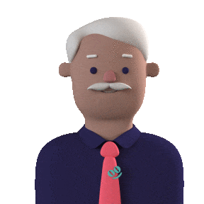 A gif of Graham, one of Goodcall's 6 available agents- Graham is presented as middle-aged man of mixed ethnicity with gray hair, a moustache, a black shirt, and a red tie
