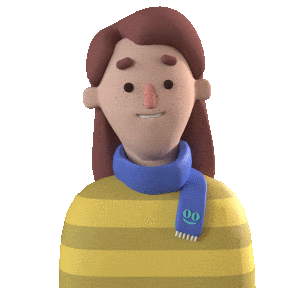 A gif of Hero, one of Goodcall's 6 available agents- Hero is presented as a young caucasian woman in a yellow sweater and a blue scarf