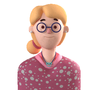 A gif of Bella, one of Goodcall's 6 available agents- Bella is presented as a middle-aged, white female with glasses