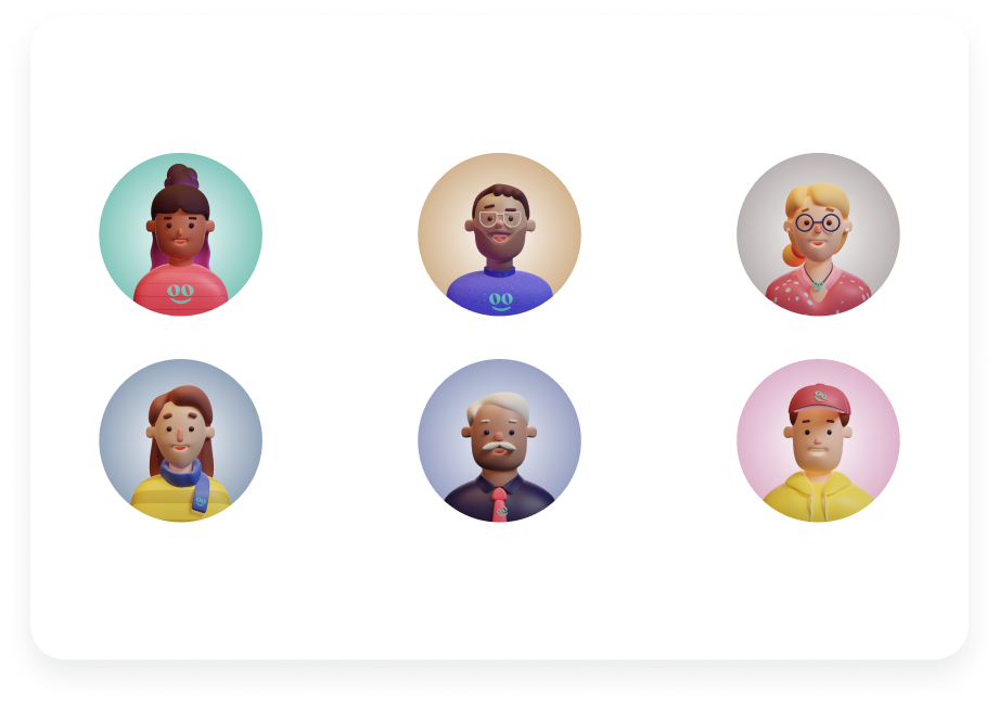 Image showing the 6 Goodcall agents, who have a diverse sense of characteristics and personalities, all of whom can be trusted as responsible AI's